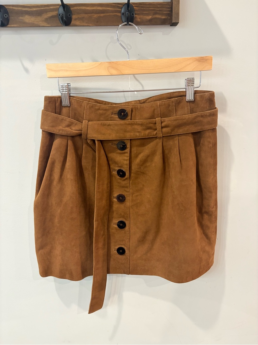SÉZANE Women's Suede Button Front Skirt with Waist Tie